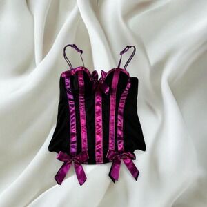 Morbid Threads black purple striped corset bustier babydoll cami lingerie y2k